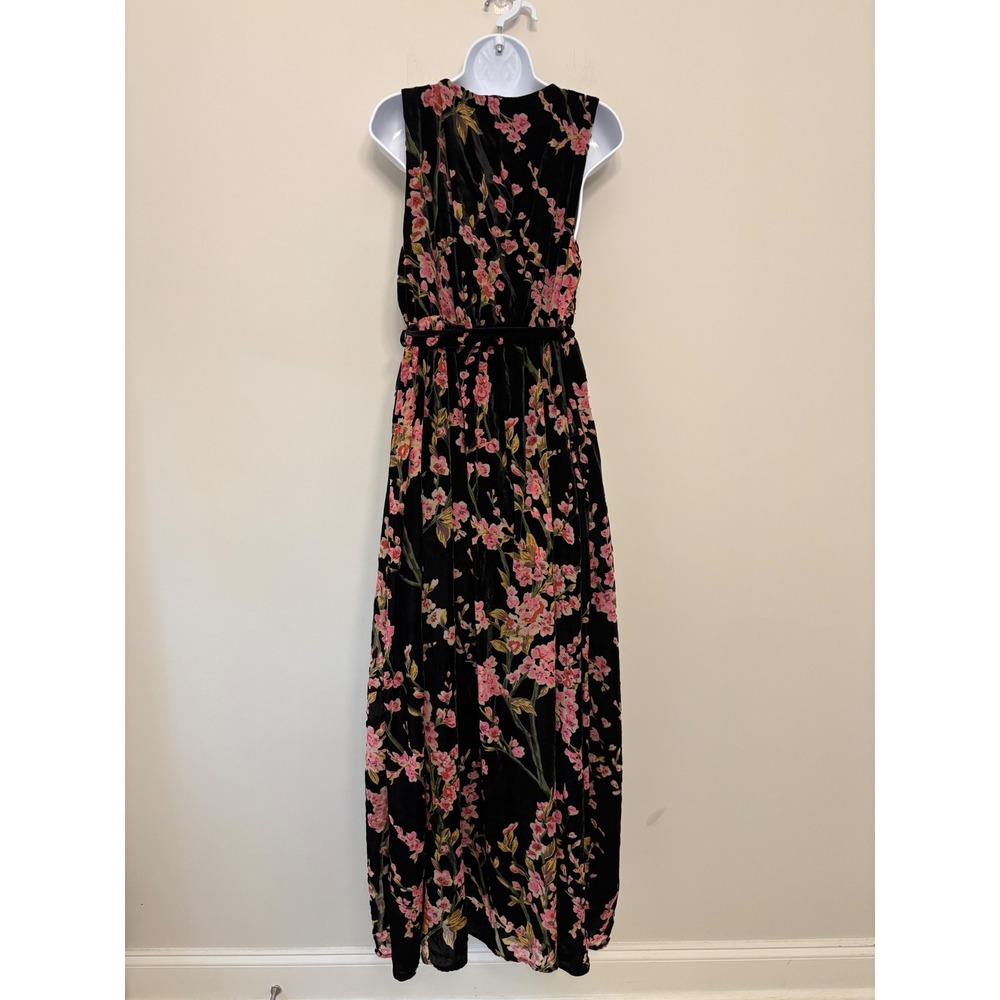 Baltic Born Black Floral Velvet Maxi Dress Sleeveless V-Neck Formal Gown XXL - Picture 4 of 8